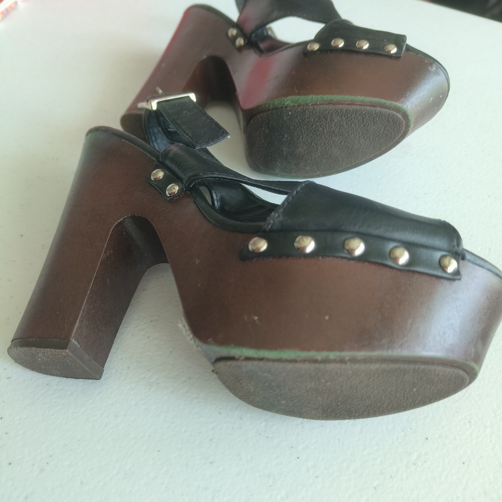 Breckelle's women's platform shoes size 8 Black/brown with open cross toe - Picture 4 of 12
